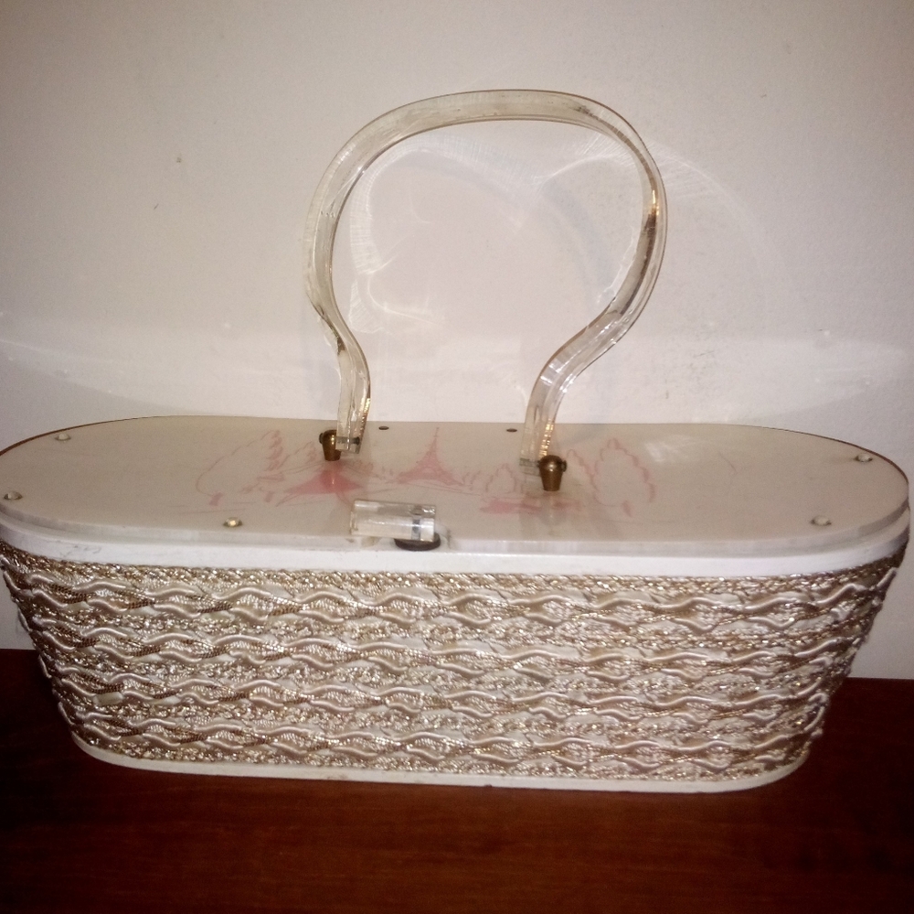 Vintage Jerri's Originals Basket Style Paris Themed Celluloid? Handbag Purse